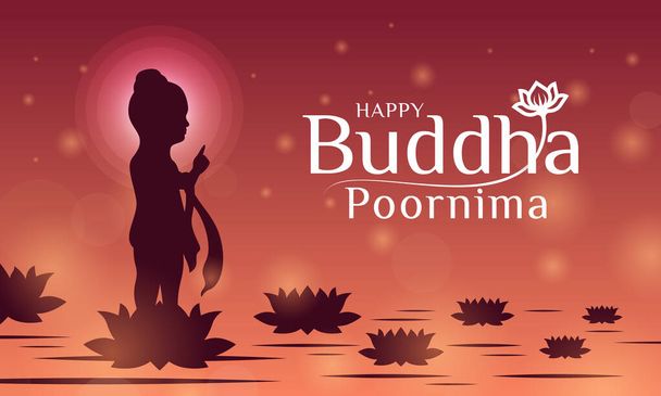 Happy buddha poornima with The baby Buddha stood on the lotus flower and pointed his finger in the sky vector design - Vector, Image