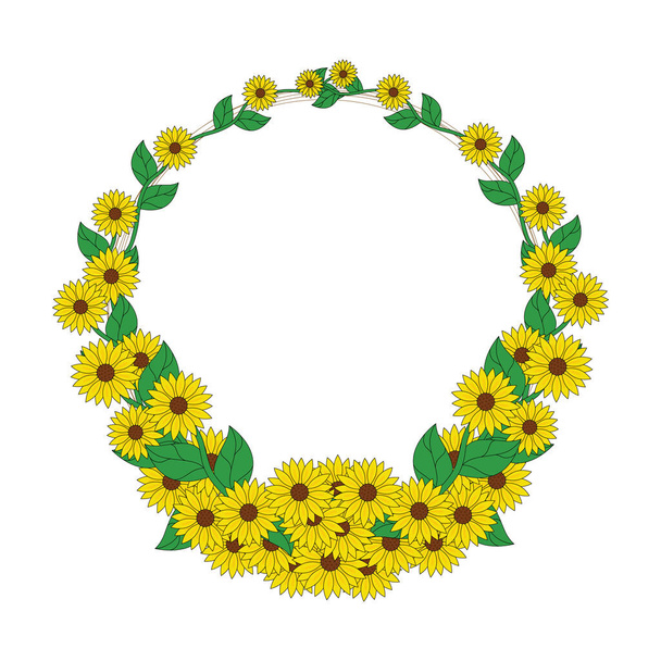 Corona de girasol diseño elemento decorativo sobre fondo blanco. - Vector, imagen