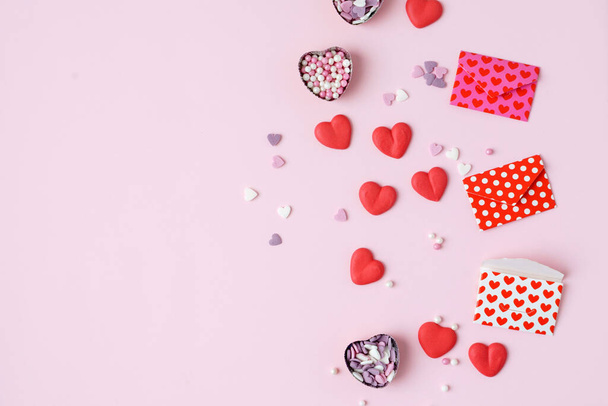 sugar hearts on pink background - Photo, image