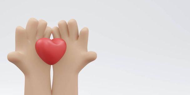 3D Відтворення рук з формою серця та копіювання простору ізольовано на білому тлі концепції дня валентина, вираження любові, соціальної підтримки та пожертви. 3D-візуальний ілюстративний стиль мультфільму
. - Фото, зображення