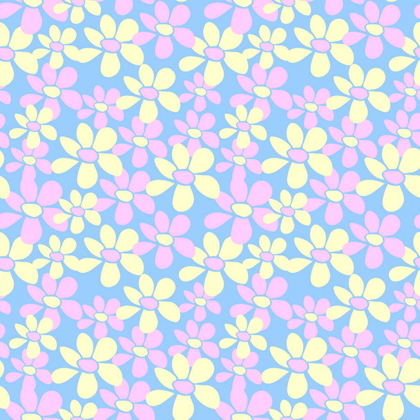 Vector simple primitive floral seamless pattern. Cute endless print with flowers in flat style. Summer spring backgrounds and textures. - Vector, Image
