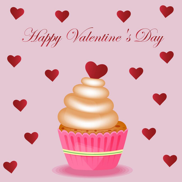 Valentine cupcake icon with heart - Διάνυσμα, εικόνα