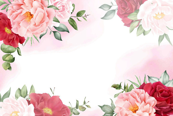 Romantic Watercolor Arrangement Flower Background Design with Maroon Floral and Leaves - Vetor, Imagem