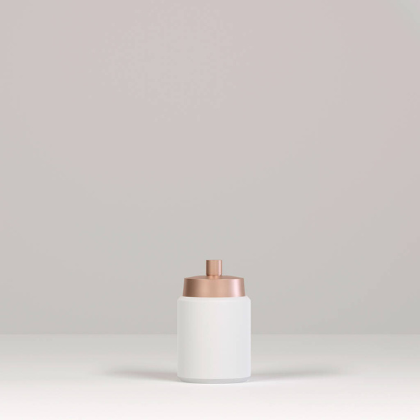 Bílá a zlatá sprej láhev modelovat, prázdný obal s rozprašovací mlhou ve 3D podání na bílém pozadí - Fotografie, Obrázek