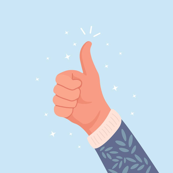 Raised human hand with thumb up. Social network likes, approval, customers feedback concept - Vector, Image