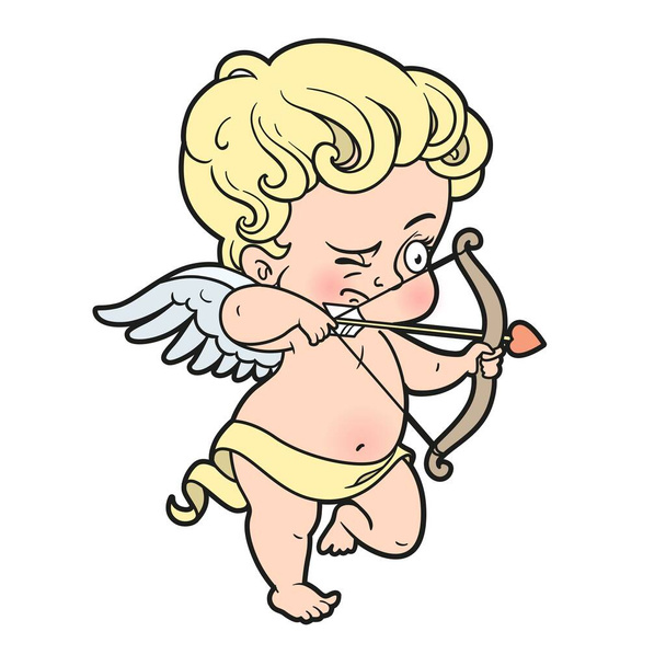 Cute cartoon cupid archer standing color variation for coloring on white background - Vektör, Görsel