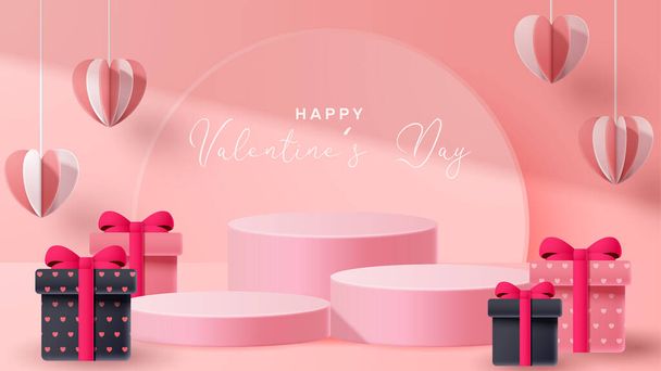Valentine's day 3D podium product presentation for banner, advertising, and business. vector illustration - Διάνυσμα, εικόνα