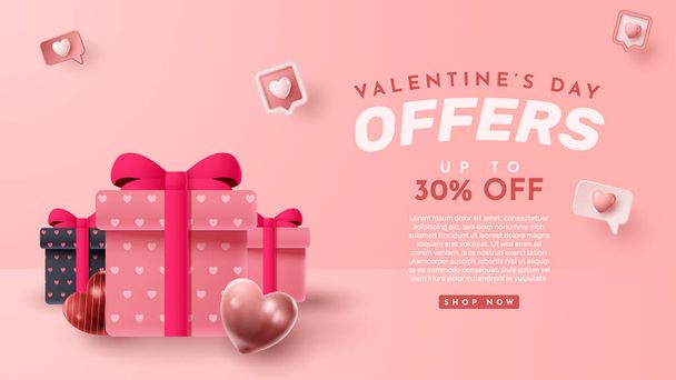 День святого Валентина 3D презентация продукта для баннера, рекламы и бизнеса. векторная иллюстрация - Вектор,изображение