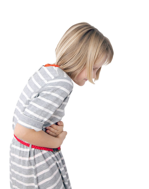 girl with stomach pain isolated on white - Foto, Imagem