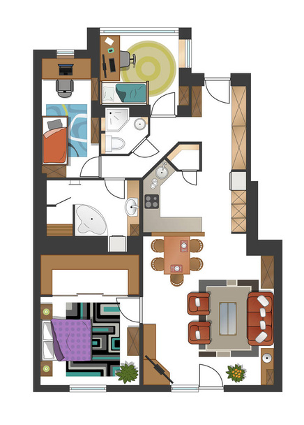 Colorful floor plan of a house. - Vector, Image