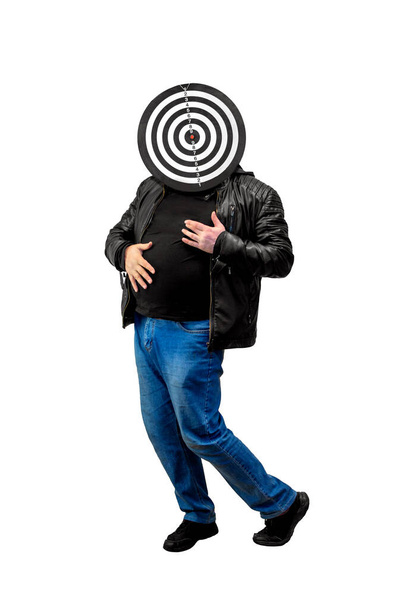 Image of a man in jeans leather jacket and big belly - Foto, immagini