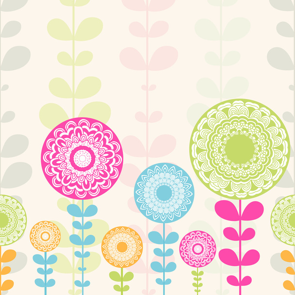Vector seamless hand-drawn pattern with flowers and leaves. Colo - Vettoriali, immagini