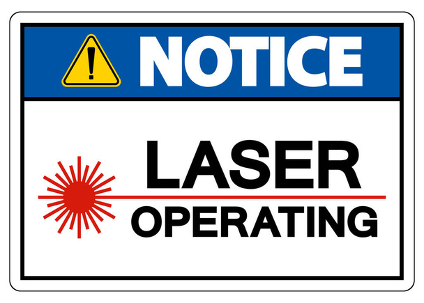 Bericht Veiligheid Sign Laser Werkend op witte achtergrond - Vector, afbeelding