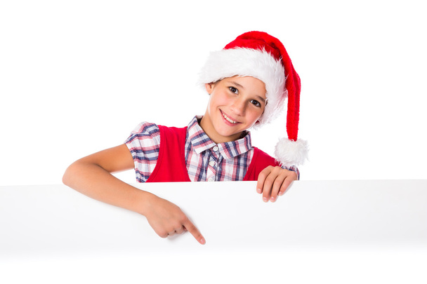 Girl in Santa hat with whiteboard - Фото, зображення