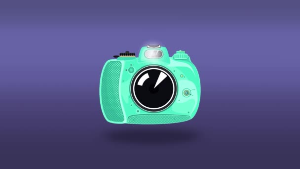Зеленый красивый симпатичный фотоаппарат делает вспышку - Кадры, видео