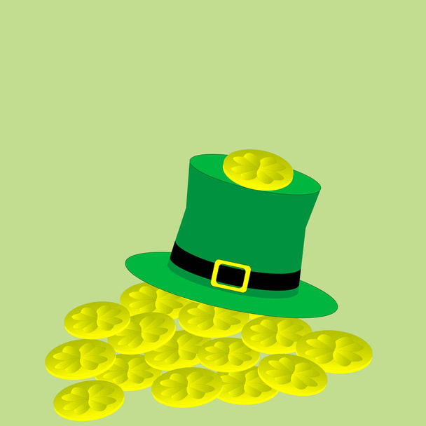 Patricks Day Leprechaun Hat Coins Money Gold Clover Green - Vektor, kép
