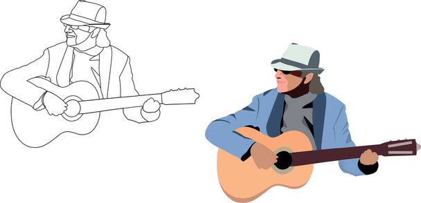 master person plays the stringed guitar - Vector, Image