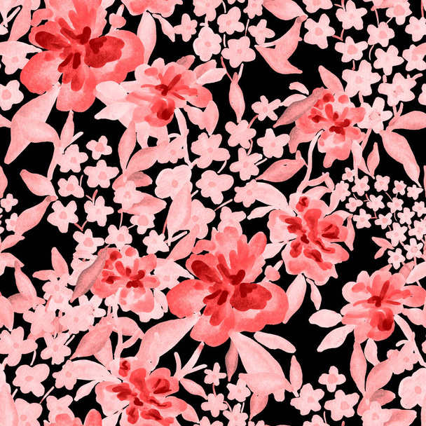 Aquarel naadloos patroon met lente bloemen boeketten. Vintage botanische illustratie. Elegante decoratie voor elk soort ontwerp. Fashion print met kleurrijke abstracte bloemen. Aquarelstructuur. - Foto, afbeelding