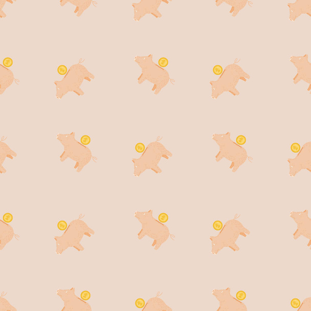 Piggy bank seamless pattern. Funny financial toy background. Repeated texture in doodle style for fabric, wrapping paper, wallpaper, tissue. Vector illustration. - ベクター画像