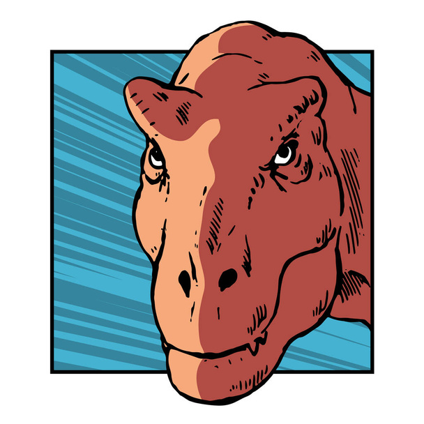 Cabeça de um tiranossauro terrível com olhos predadores. Animal pré-histórico. Vector pop arte ilustração desenho - Vetor, Imagem