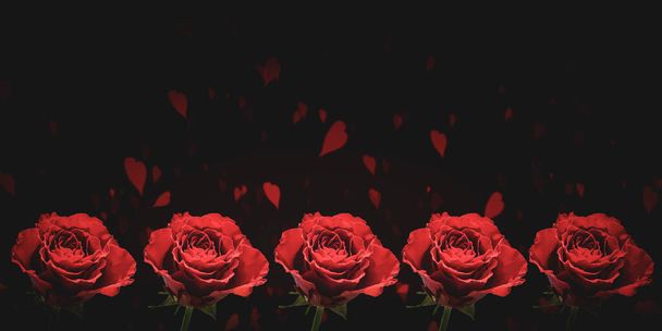 Border of red roses on romantic background. - Photo, Image