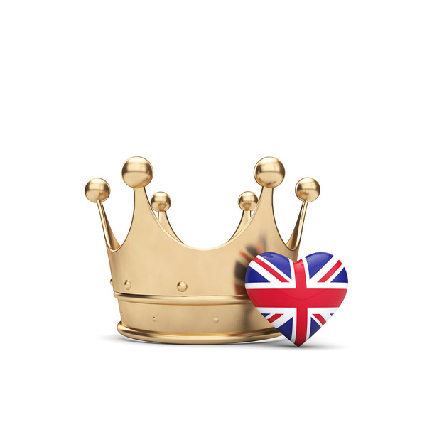 UK Union Jack heart with a gold crown. Queen Jubilee concept. 3D Rendering - Fotografie, Obrázek