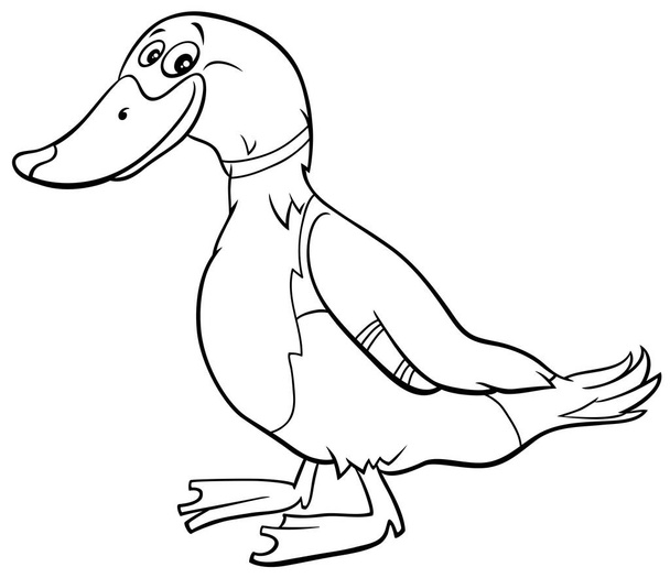 Black and white cartoon illustration of funny wild duck bird animal character coloring book page - ベクター画像