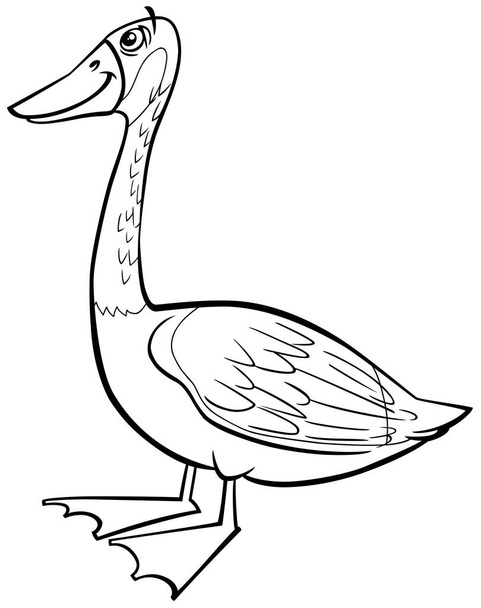 Black and white cartoon illustration of funny wild goose bird animal character coloring book page - Vektori, kuva