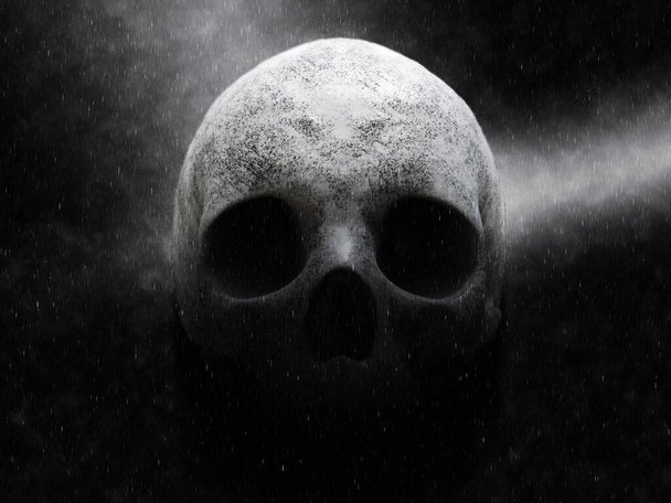 Düsterer Schädel in einer dunklen, regnerischen Nacht - Foto, Bild