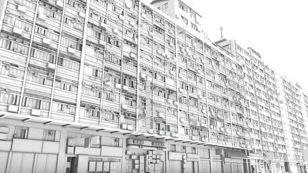 Nagy zsúfolt dystopian városi apartman épület - Fotó, kép