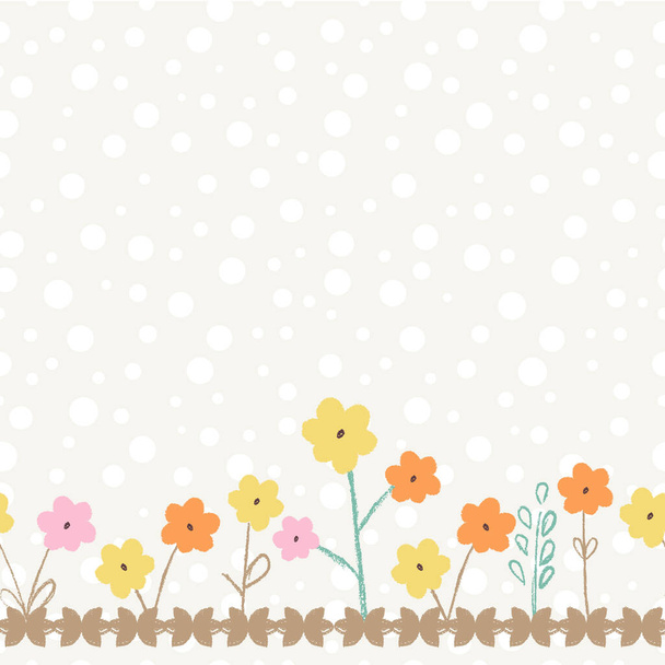Cute Spring Flowers Vector Seamless Border Background - Vektör, Görsel