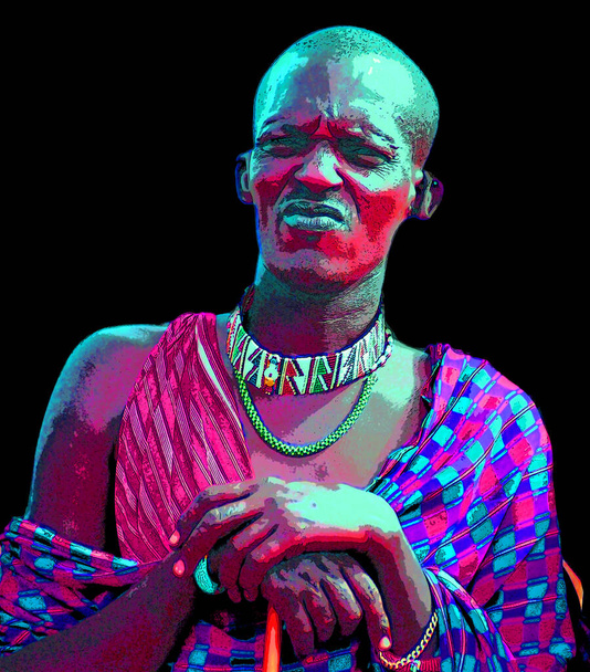 AMBOSELI, KENYA - 10 13 11: Maasai man in Masai Mara, Kenya. Maasai (Masai) are a Nilotic ethnic group of semi-nomadic people sign illustration pop-art background icon - Photo, Image