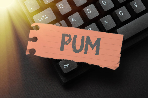 Text sign showing Pum. Word Written on unwanted change that can be performed by legitimate applications Composing New Screen Title Ideas, Typing Play Script Concepts - Photo, Image
