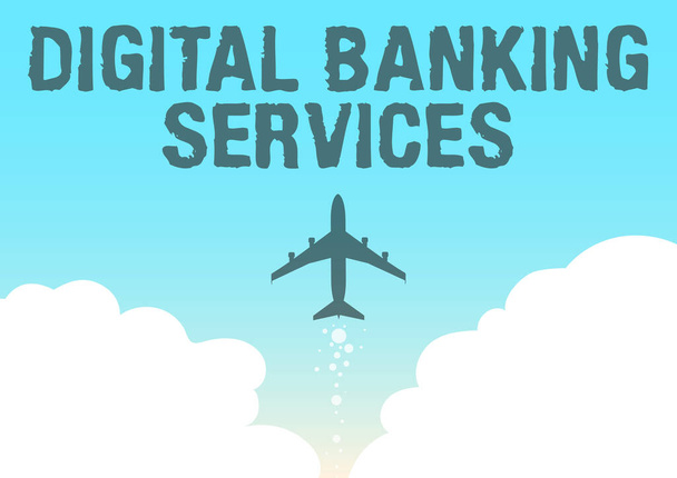 Digitális banki szolgáltatások megjelenítése. Koncepció jelentése Üzleti, technológia, internet és hálózatépítés A repülőgép bemutatása Gyors emelkedés az égig. - Fotó, kép