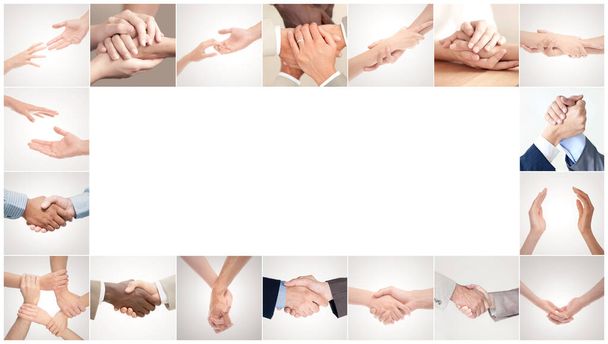 The power of the human touch. A mosaic of different hand gestures between two people. - Photo, Image