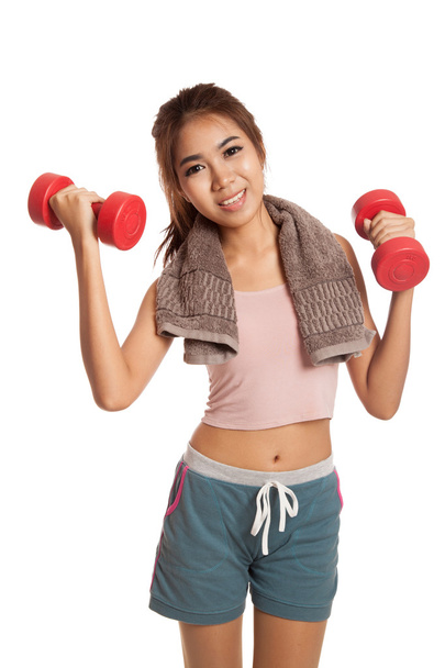 Asian healthy girl workout with dumbbell - Foto, Bild
