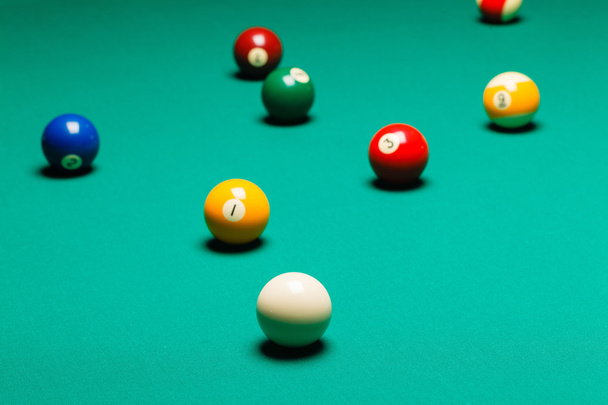 Billiard balls in a pool table. - Foto, Bild