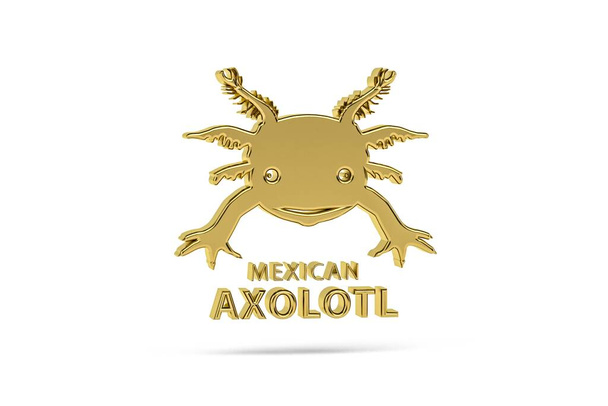 Golden 3d icon - Mexican Ambystoma, Salamander, Axolotl - isolated on white background - 3d render - Photo, Image