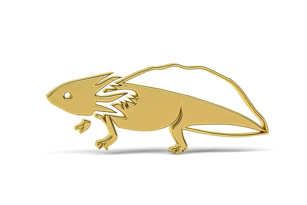 Icona dorata 3d - Ambystoma messicano, Salamandra, Axolotl - isolato su sfondo bianco - rendering 3d - Foto, immagini