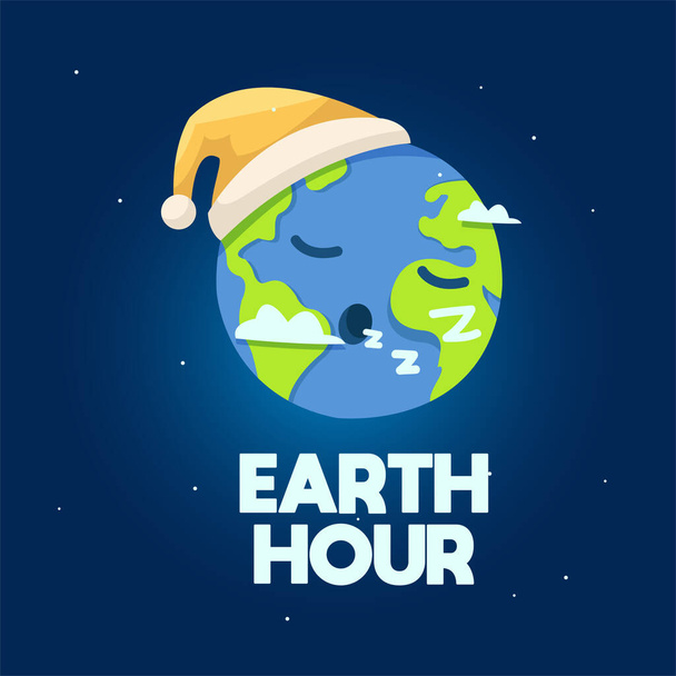 Earth hour day with illustration of the sleeping earth - Vektor, kép