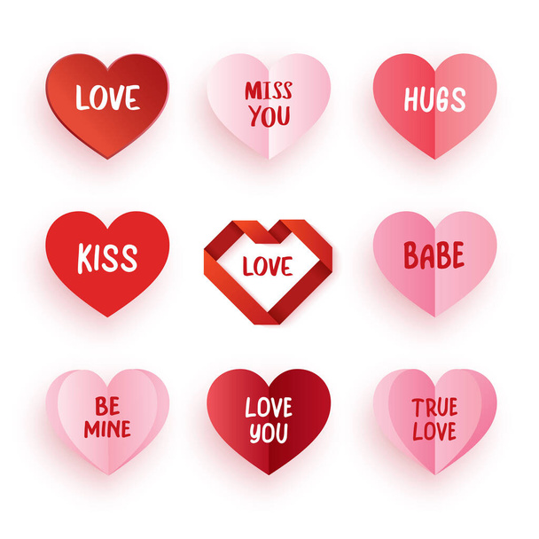 Set of conversation hearts for valentine day. Hearts and text on white background. - Vector, afbeelding