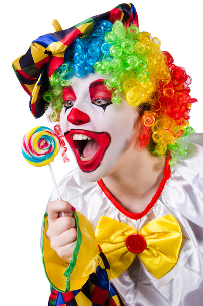 Clown con lecca lecca isolato su bianco - Foto, immagini
