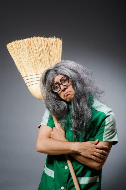Funny man with brush and wig - Foto, Imagen