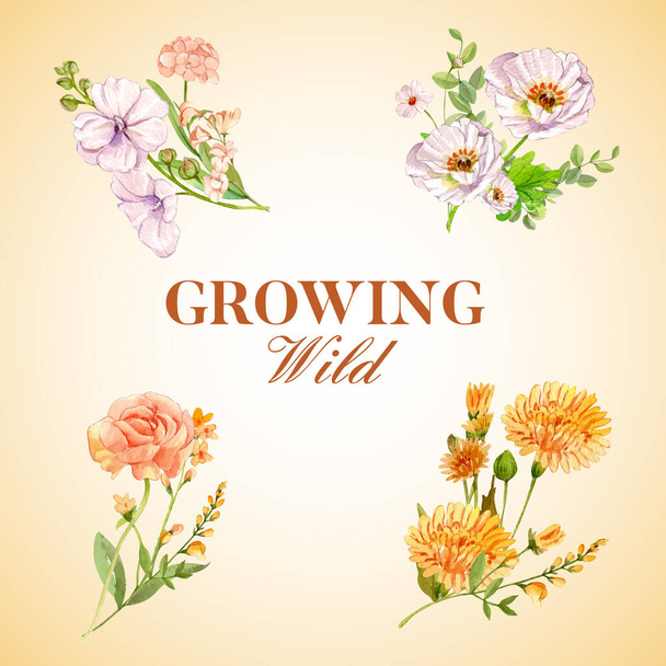 Šablona kytice s koncepcí divokých květin, akvarel styl - Vektor, obrázek