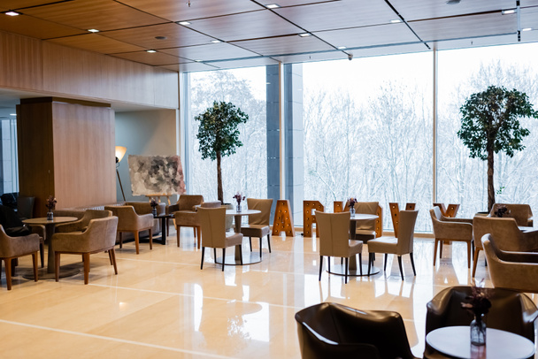 restaurant in spacious lounge of modern hotel - Photo, Image