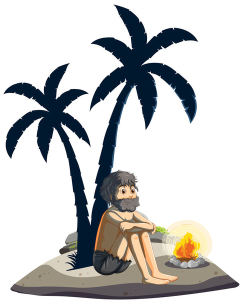 Un hombre en isla desierta ilustración aislada - Vector, Imagen
