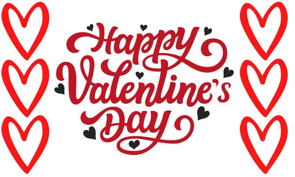 Happy Valentine's Day Text With Romantic Heart Background and Happy romantic couple sharing a hug - Photo, Image