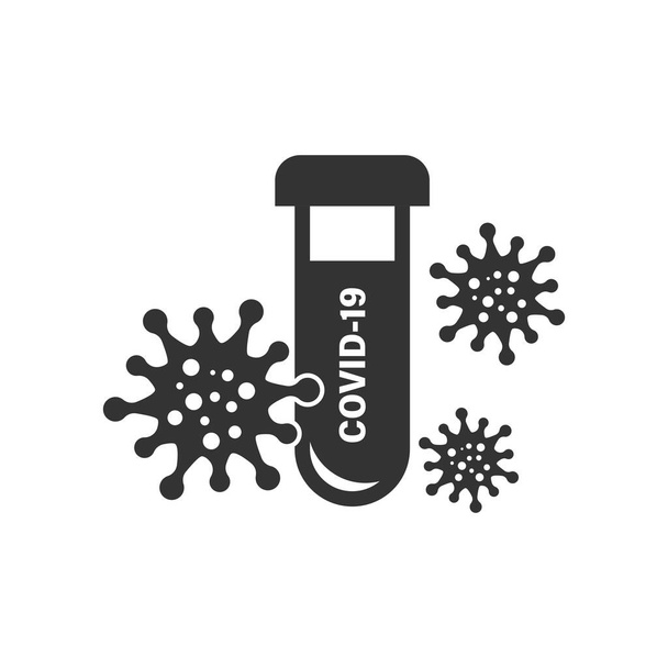 Icona di prova Coronavirus in stile piatto. covid-19 illustrazione vettoriale su sfondo isolato. Concetto aziendale di segno diagnostico medico. - Vettoriali, immagini