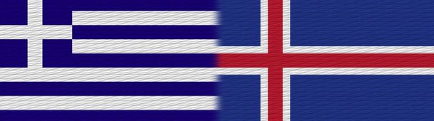 Iceland and Greece Fabric Texture Flag  3D Illustration - Photo, Image