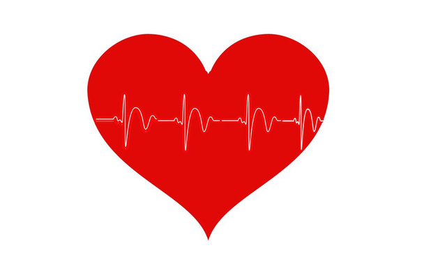 Szívverés. Piros és fehér színek. Magányos szívverés, kardiogram. Gyönyörű egészségügyi ellátás, orvosi háttér. Modern, egyszerű design. Ikon. aláírás vagy logó. Lapos stílusú illusztráció - Fotó, kép
